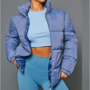 PrettyLittleThing‎ Slate Grey Soft Touch Nylon Longline Padded Panel Puffer Coat